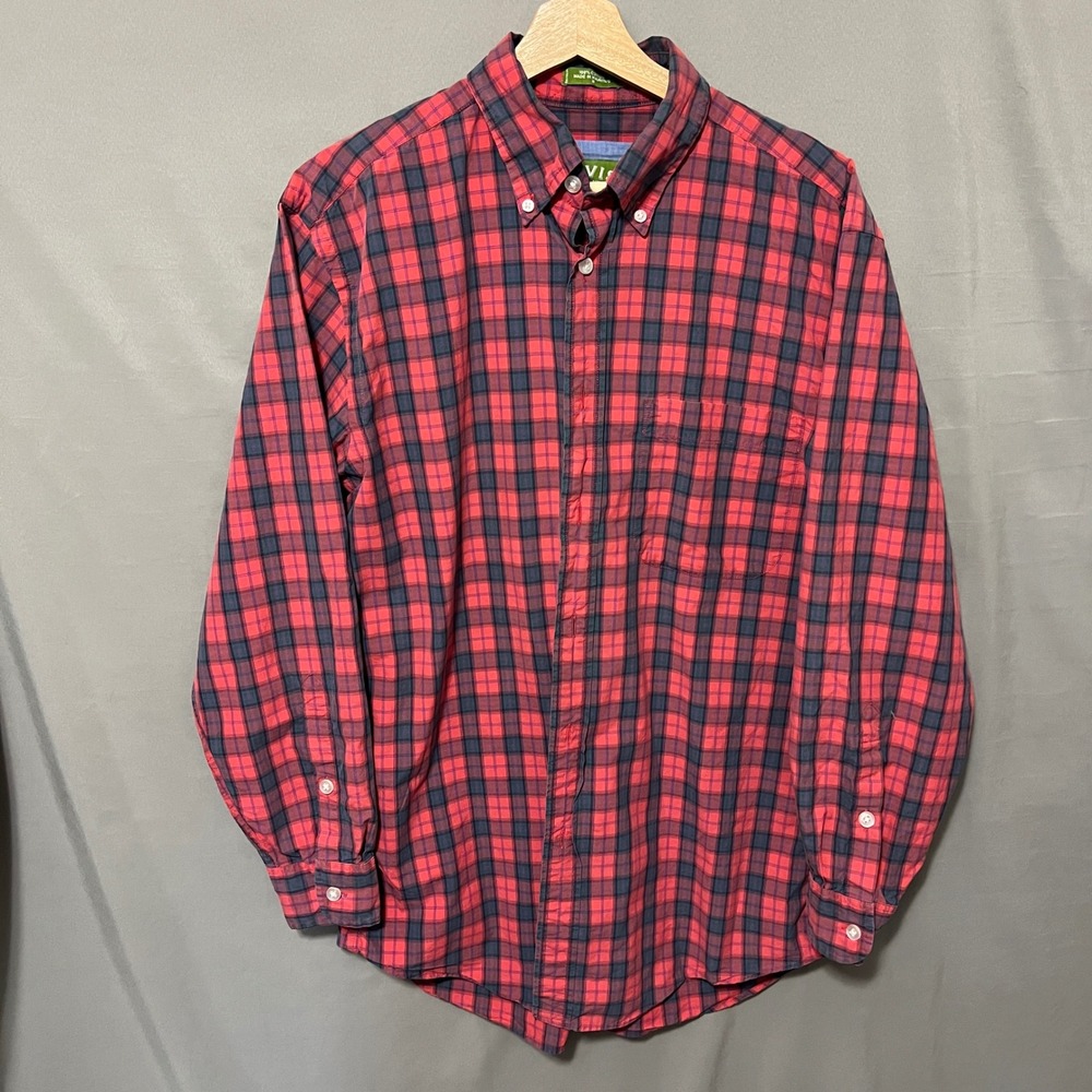 Orvis Red Plaid Button Down Shirt Long Sleeve Cotton Casual Mens Size M